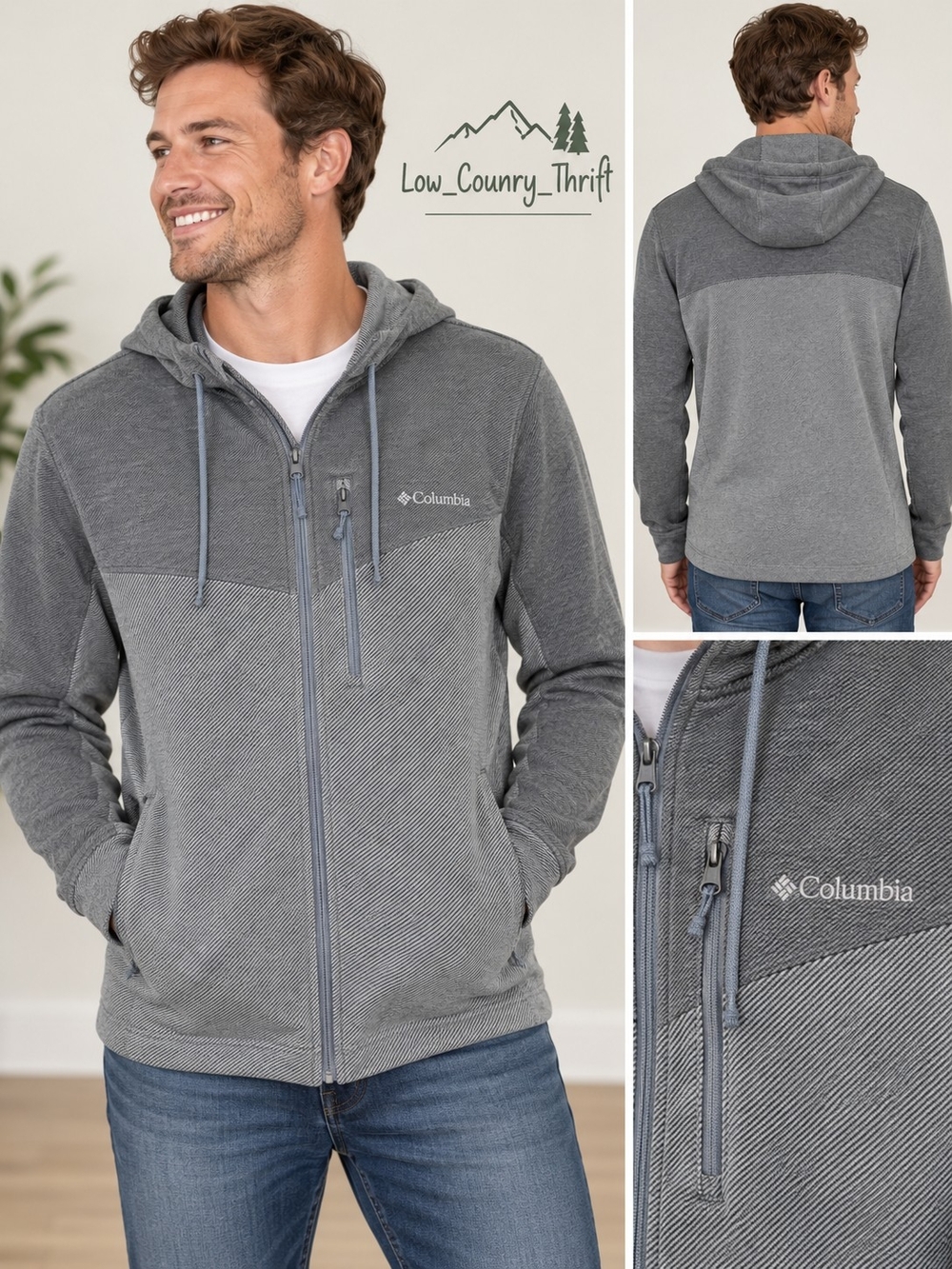 Columbia Men's M Gray Colorblock Full Zip Hoodie Zipper Chest Pocket